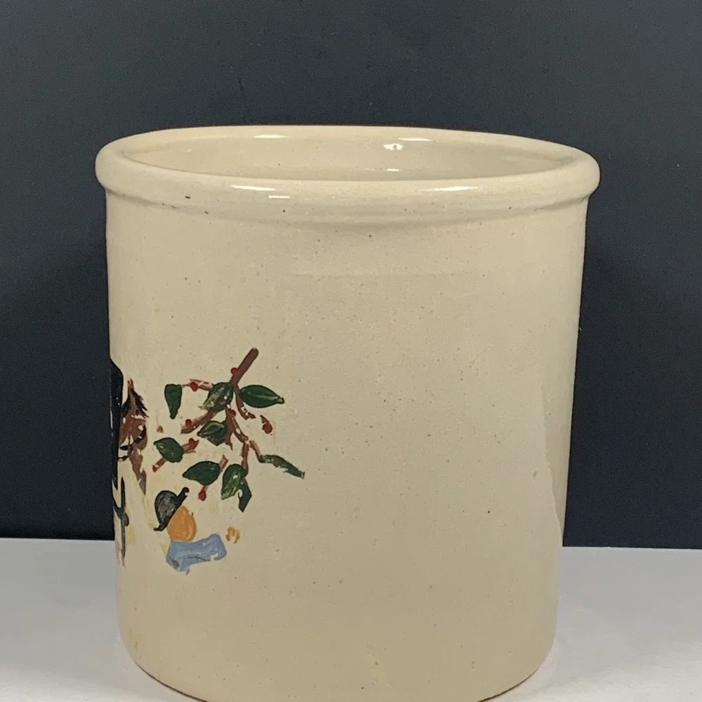 Stoneware Crock Hand Painted Horse Carriage Floral Country Farmhouse Folk Art